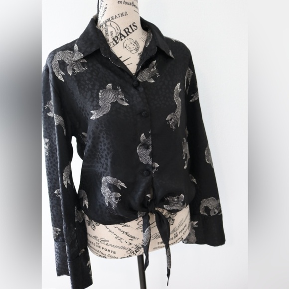 Zara Black Long Sleeve Button Down Blouse Black Size Small - Picture 5 of 12